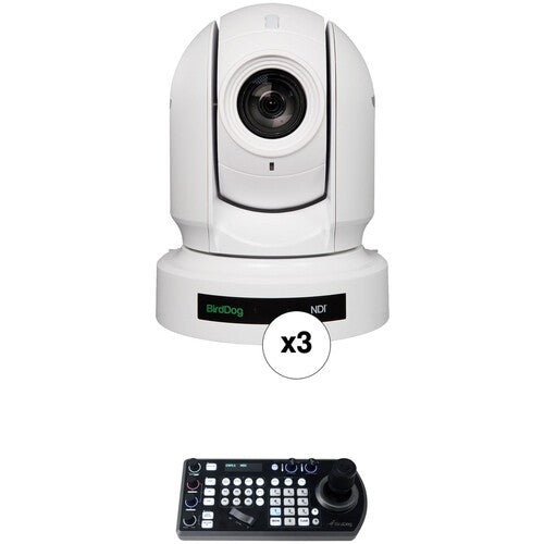 BirdDog Bundle: 3x P400 PTZ NDI Cameras (White) with Free PTZ Keyboard - New Media