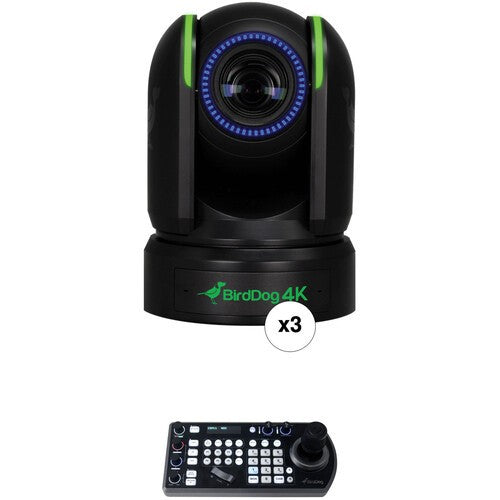 BirdDog Bundle: 3x P4K PTZ NDI Cameras (Black) with Free PTZ Keyboard - New Media