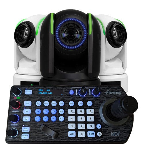 BirdDog Bundle: 3x P4K PTZ NDI Cameras (1x Black & 2x White) with Free PTZ Keyboard - New Media