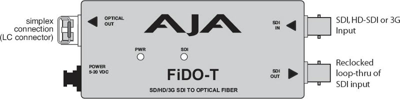 AJA FiDO-T Single Channel SDI to Fiber Mini Converter w/ Looping SDI Output and Power Supply - New Media
