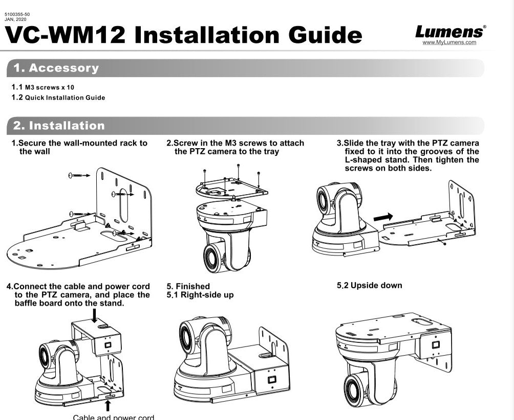 LUMENS Wall mount for VC-Gxx and VC-Axx Cameras (Black) - New Media